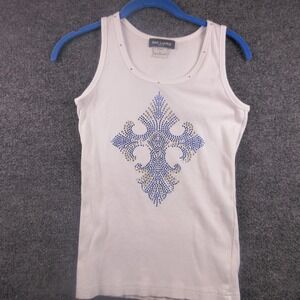 Get Lucky Tank Top Womens Large White Rhinestone Geo Graphic